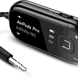 Avantree Voyager - Bluetooth 5.4 Airplane Adapter with OLED Screen for Headphones & AirPods, Qualcomm Chipset, aptX Adaptive, Auracast Support, 3.5mm AUX Wireless Audio Transmitter for Travel & Flight
