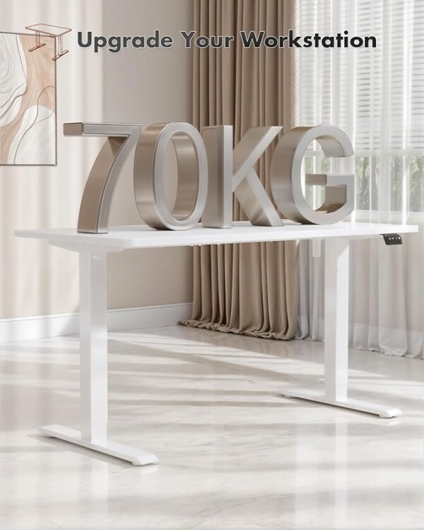 Devoko Electric Standing Desk 120x60cm Sit Stand Table Height Adjustable with Backpack Hook and Memory Smart Pannel, Home Office, White - Image 2