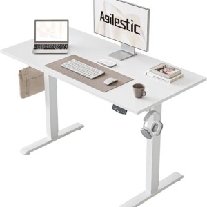 Agilestic Electric Standing Desk, 100 x 60 cm Height Adjustable Sit Stand Desk with Splice Board and Memory Smart Pannel, Home Office Desk, White