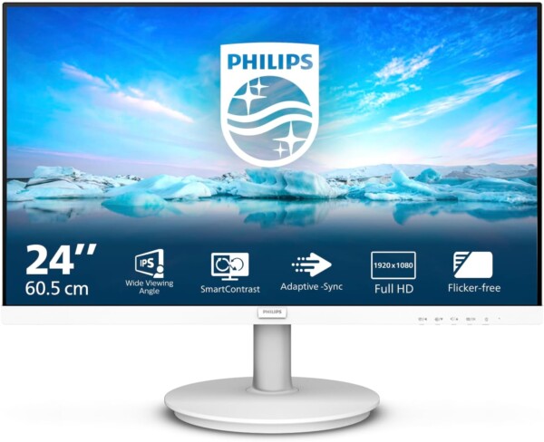 PHILIPS 241V8AW - 24" FHD Monitor with inbuilt Speakers (1920x1080, 75 Hz, VGA, HDMI) White - Image 2