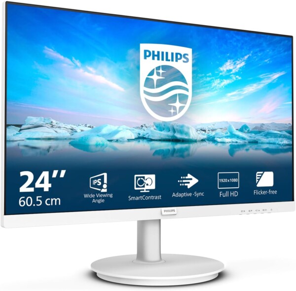 PHILIPS 241V8AW - 24" FHD Monitor with inbuilt Speakers (1920x1080, 75 Hz, VGA, HDMI) White