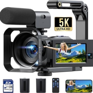 5K Camcorder Video Camera, 56MP Dual Lens Wifi IR Night Vision YouTube Vlogging Camera,16X Digital Zoom Touch Screen Cam corder, Camcorder 5K with 64GB SD Card, 2 Batteries, Tripod, Remote Control
