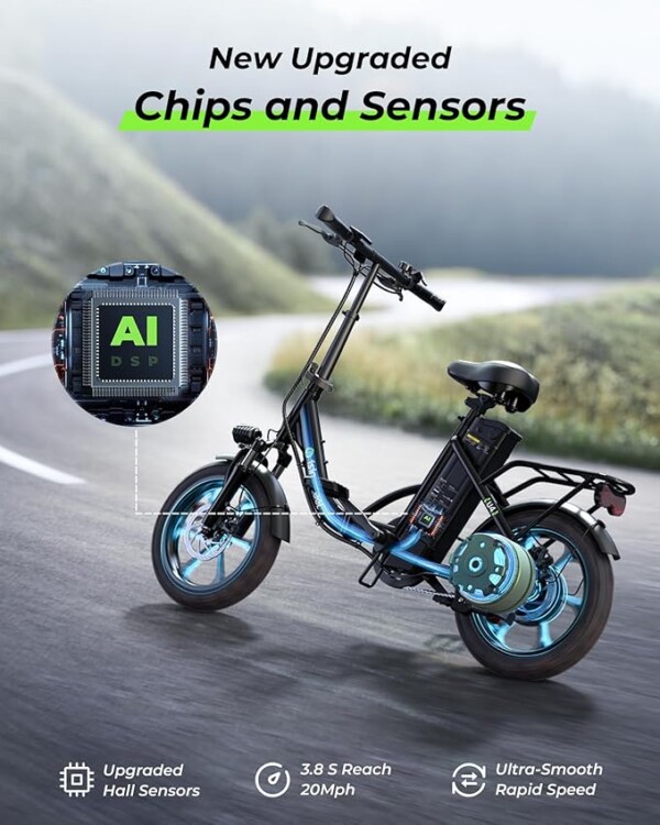 Finbike U4 Electric Bike, 16" Portable Electric Bicycle with Removable Battery, 60KM Max Range, 3 Riding Modes, Front Shock Absorber, Foldable E-bike for Adults/Teens - Image 4