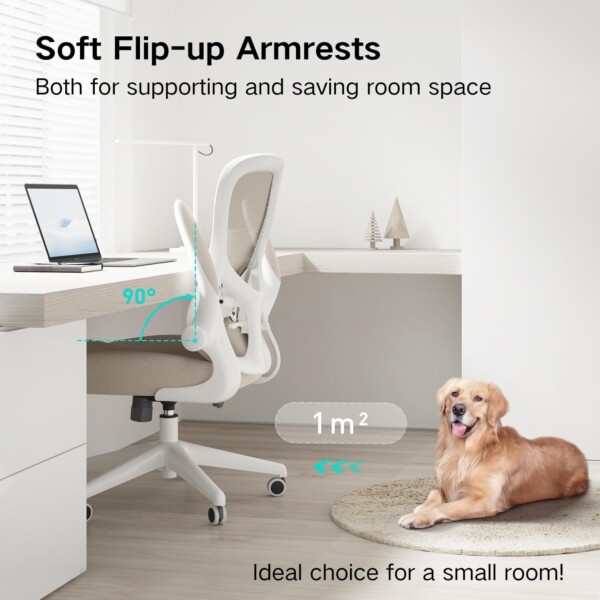 Hbada Ergonomic Desk Chair, Computer Office Chair with Flip-up Armrest&Lumbar Support, Adjustable Height, Grey - Image 4