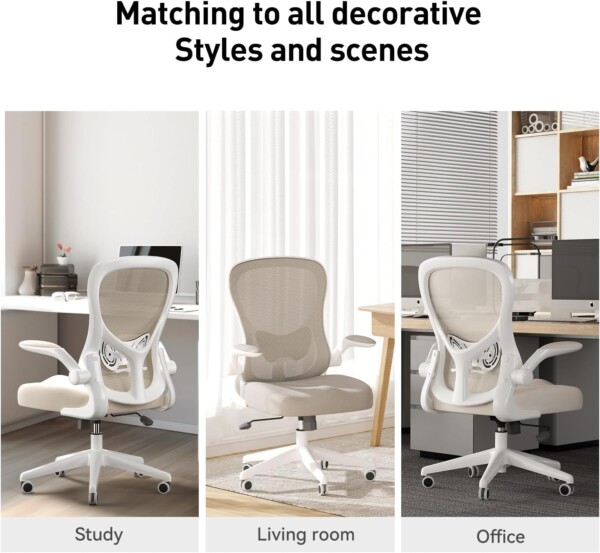 Hbada Ergonomic Desk Chair, Computer Office Chair with Flip-up Armrest&Lumbar Support, Adjustable Height, Grey - Image 2