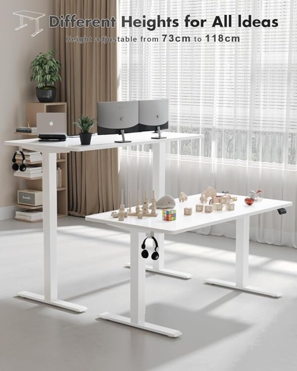 Devoko Electric Standing Desk 120x60cm Sit Stand Table Height Adjustable with Backpack Hook and Memory Smart Pannel, Home Office, White - Image 4