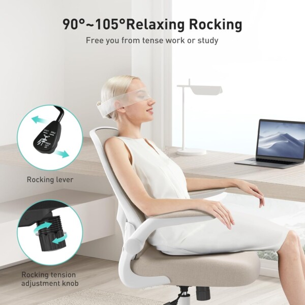 Hbada Ergonomic Desk Chair, Computer Office Chair with Flip-up Armrest&Lumbar Support, Adjustable Height, Grey - Image 3