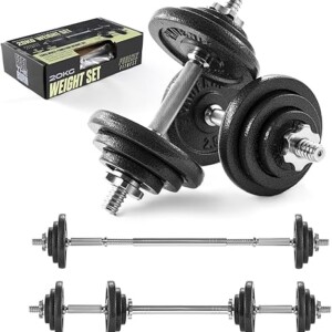 Phoenix Fitness Cast Iron Adjustable Dumbbell Barbell Set - 20kg & 30kg - Men & Women Strength Training Equipment - Home Gym Weight Lifting Free Weights