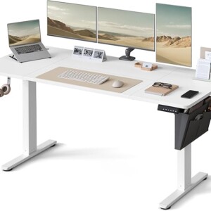 VASAGLE Electric Standing Desk, Height Adjustable Desk, 70 x 160 x (72-120) cm, 4 Memory Heights, Storage Pocket, for Home Office, Study, Cloud White