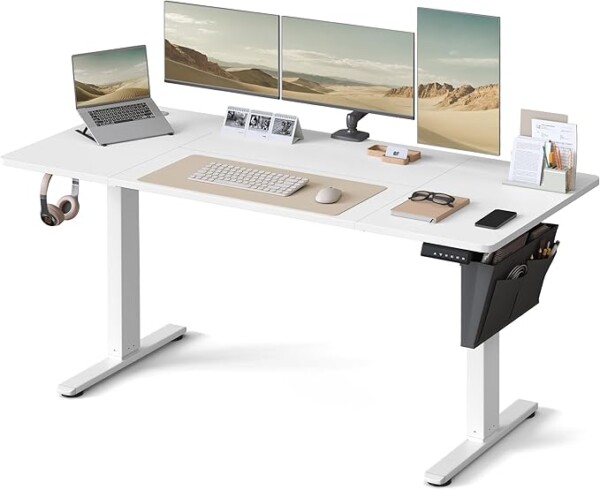 VASAGLE Electric Standing Desk, Height Adjustable Desk, 70 x 160 x (72-120) cm, 4 Memory Heights, Storage Pocket, for Home Office, Study, Cloud White