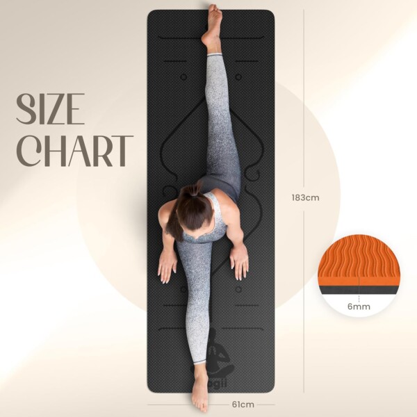 Yogii Yoga Mat - Non-Slip 6mm Thick TPE & Travel-friendly Yoga Mat - Perfect for Home & Gym Exercise Fitness & Pilates - With Laser Alignment Guides for Men & Women - Image 2