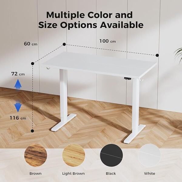 Agilestic Electric Standing Desk, 100 x 60 cm Height Adjustable Sit Stand Desk with Splice Board and Memory Smart Pannel, Home Office Desk, White - Image 2