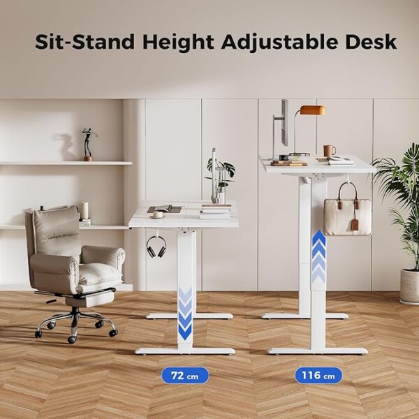Agilestic Electric Standing Desk, 100 x 60 cm Height Adjustable Sit Stand Desk with Splice Board and Memory Smart Pannel, Home Office Desk, White - Image 3