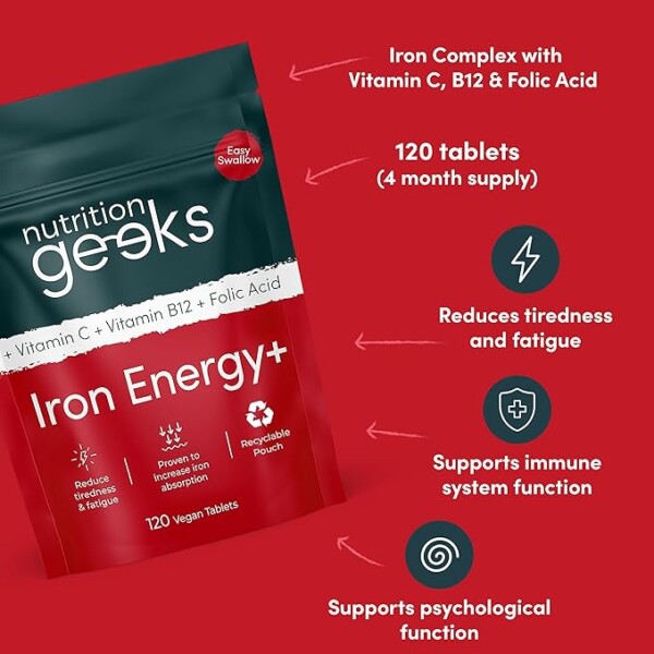 Iron Tablets High Strength - Energy Tablets with Vitamin C, B12 & Folic Acid - 120 Vegan Iron Supplements for Women and Men - 14mg - Enhanced Energy Support & Increased Absorption - UK Made - Image 6
