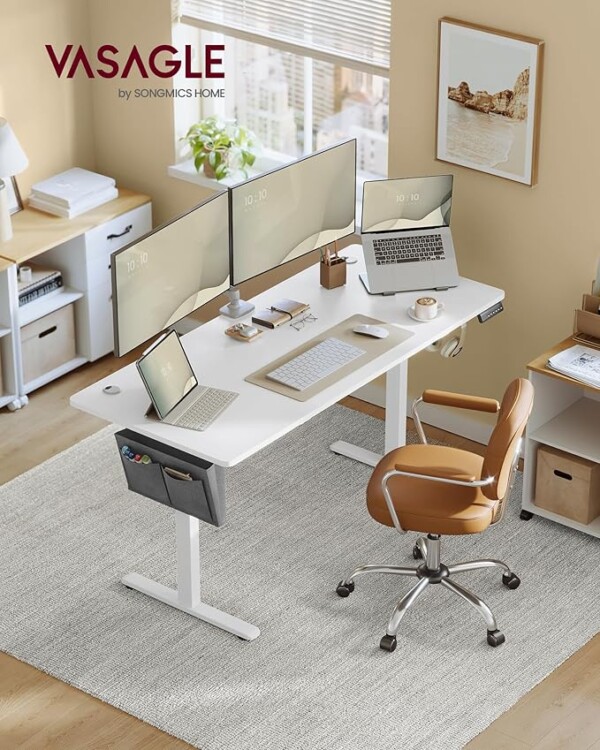 VASAGLE Electric Standing Desk, Height Adjustable Desk, 70 x 160 x (72-120) cm, 4 Memory Heights, Storage Pocket, for Home Office, Study, Cloud White - Image 4